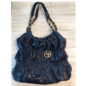 Michael Kors Black Ruched Leather Shoulder Bag